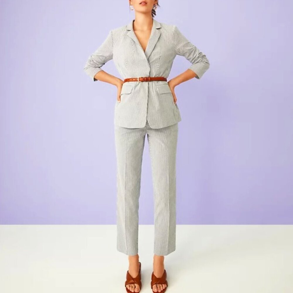 Seersucker Devin Straight Fit Pants in  Stripe Ann Taylor NWT